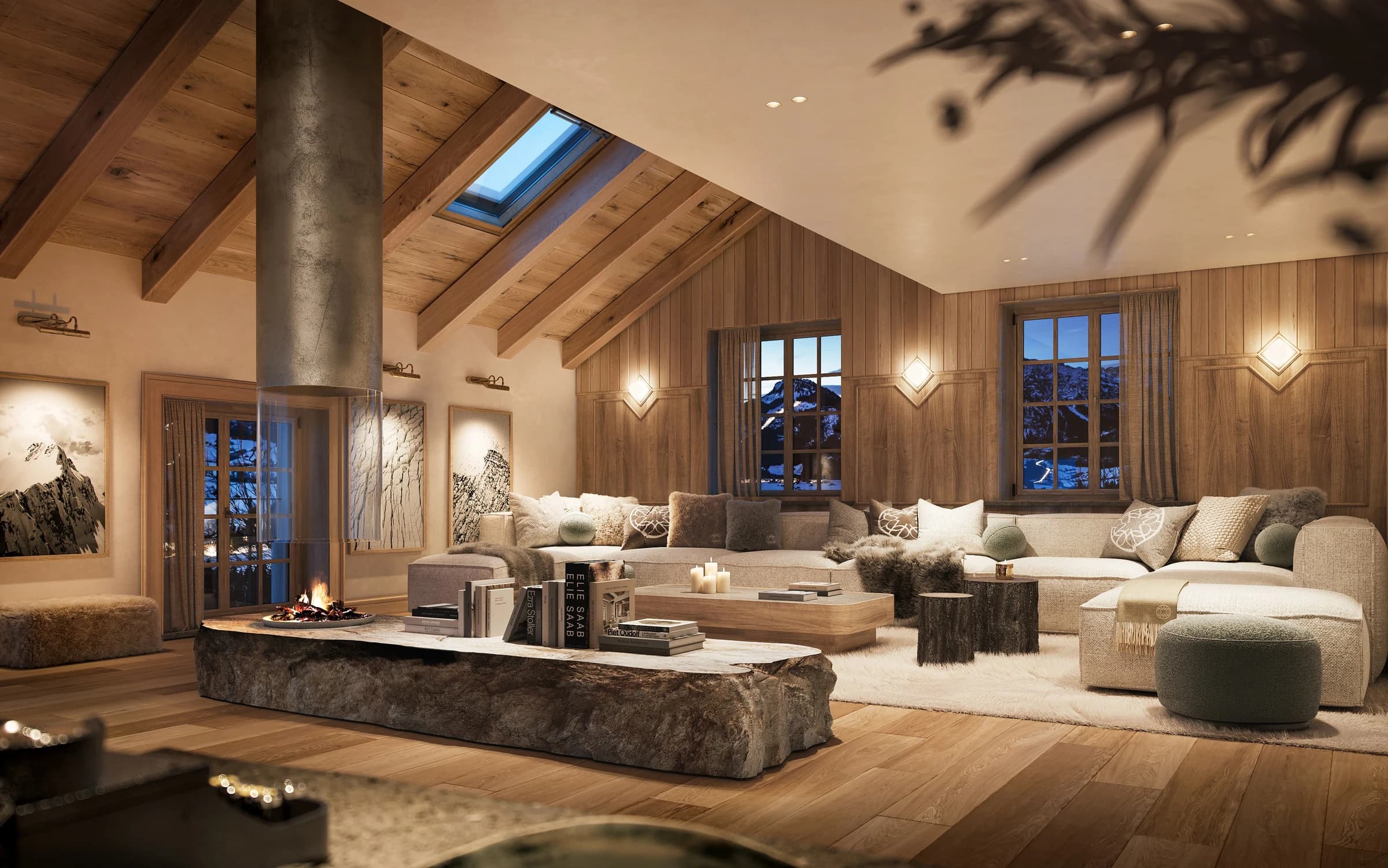 ELIE SAAB Maison lounge with statement fireplace